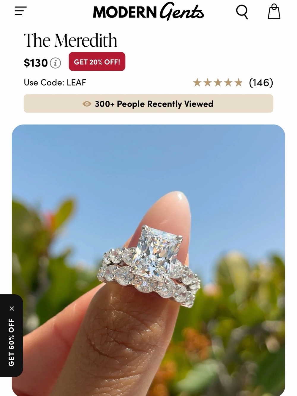 Modern Gents Meredith Clear Crystal Silver Ring Set